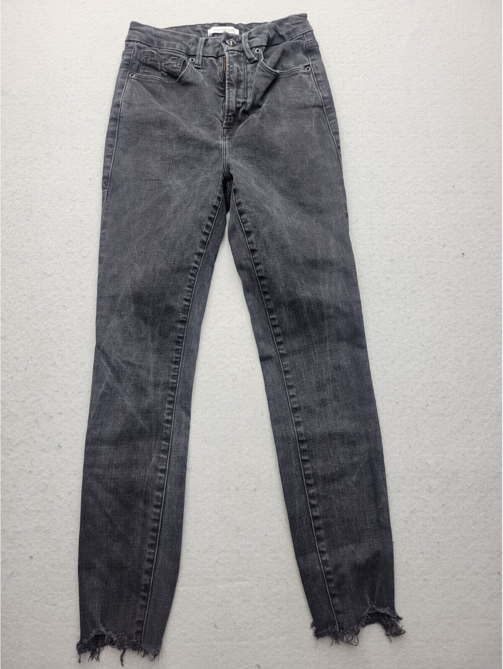 Good America Women's Jeans Size 2 Black Skinny Medium Wash Cotton Blend Mid Raw